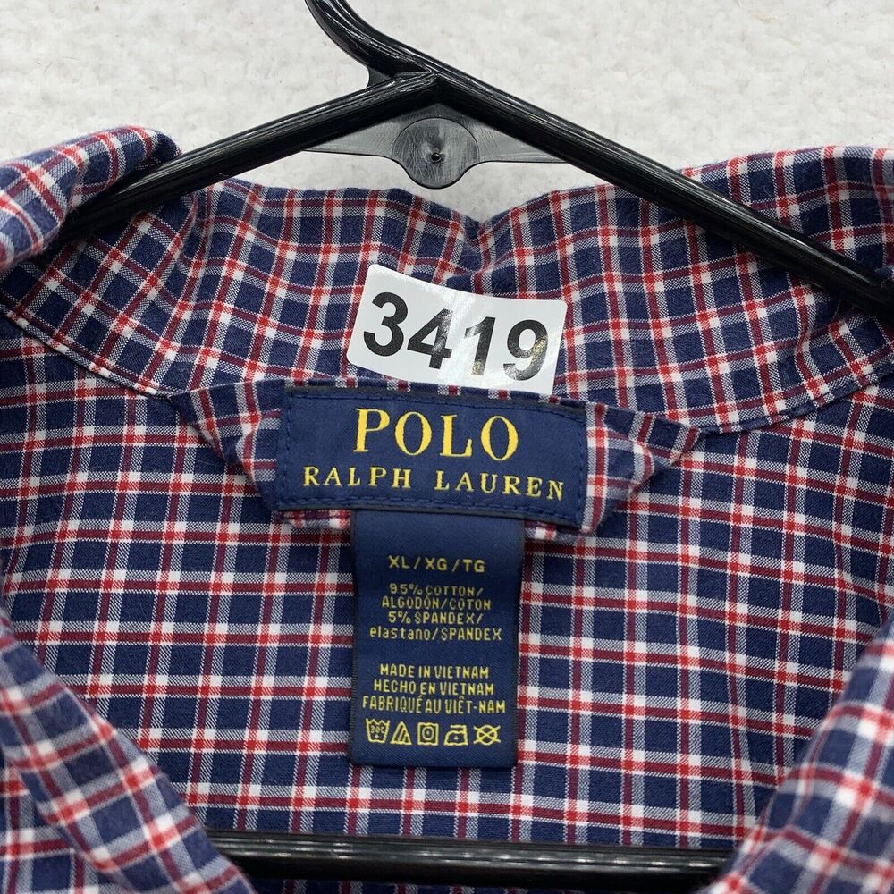 Polo Ralph‎ Lauren Shirt Mens XL Big Buttons Stretch Red Blue Plaid Dad Preppy - Picture 8 of 8